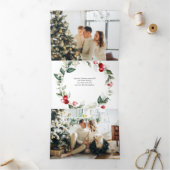 Merry KerstBerry Leaves Foto Drieluik Wenskaart (Binnen)