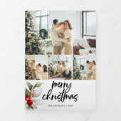 Merry KerstBerry Leaves Foto Drieluik Wenskaart (Cover)