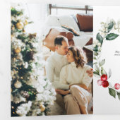 Merry KerstBerry Leaves Foto Drieluik Wenskaart (Binnenzijde eerst)