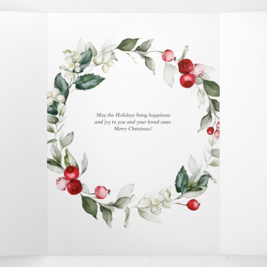 Merry KerstBerry Leaves Foto Drieluik Wenskaart (Binnenkant midden)