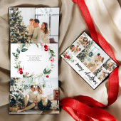 Merry KerstBerry Leaves Foto Drieluik Wenskaart