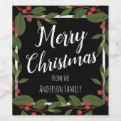 Merry kerstbessen Floral Wijn Etiket (Enkel label)