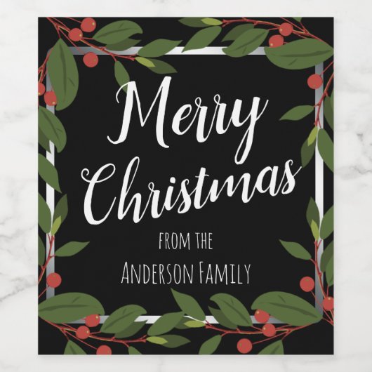 Merry kerstbessen Floral Wijn Etiket (Enkel label)