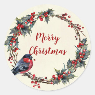 Merry kerstbessen met etiketten op grote vogel