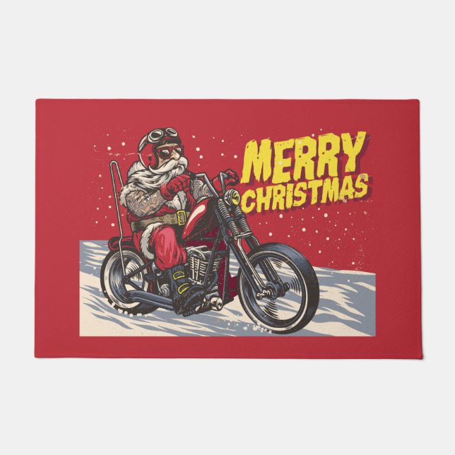 Merry Kerstbiker Santa Doormat Deurmat (Voorkant)