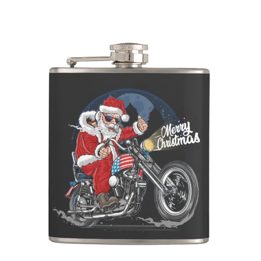 Merry Kerstbiker Santa Flask Heupfles (Voorkant)