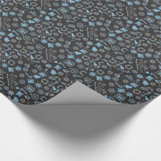 Merry KerstBlack Blue Santa Symbols Cadeaupapier (Hoek)