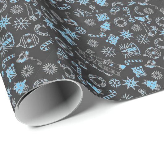 Merry KerstBlack Blue Santa Symbols Cadeaupapier (Rol Hoek)