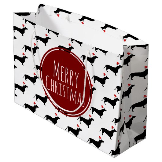 Merry KerstBlack Dachshunds Pattern Large Cadeautasje (Achterkant Gekanteld)