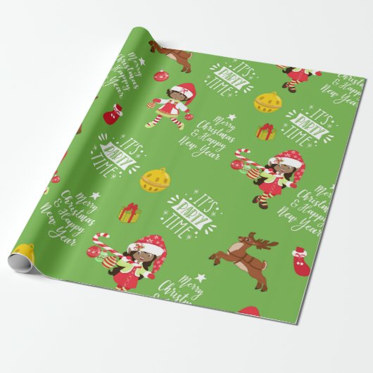 Merry KerstBlack Elf Girl Cadeaupapier (Uitgerold)