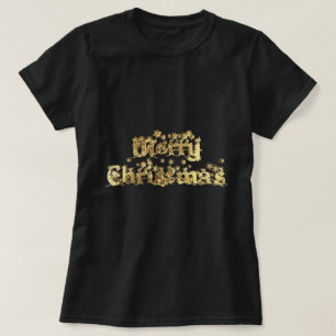 Merry KerstBlack en Gold Stars Typografie T-shirt