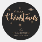 Merry KerstBlack Faux Gold Typografie Name Ronde Sticker (Voorkant)