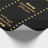 Merry KerstBlack Gold Brown Elegant Stars Cadeaupapier (Hoek)