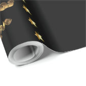 Merry KerstBlack Gold Brown Elegant Stars Cadeaupapier (Rol Hoek)