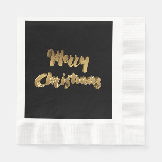 Merry KerstBlack Gold Handwriting Typografie Servetten (Voorkant)