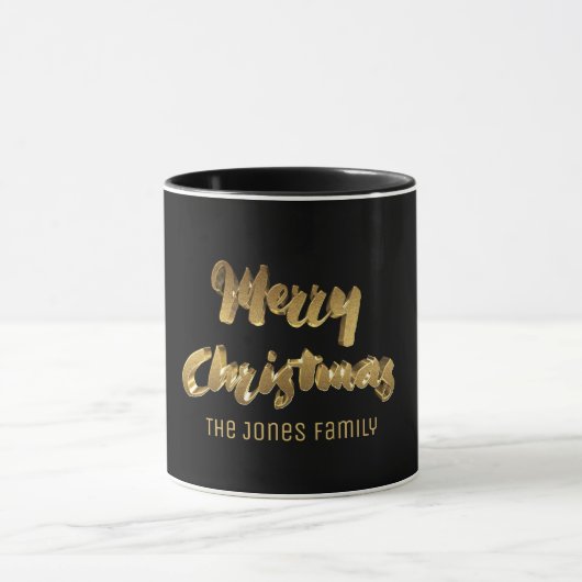Merry KerstBlack Gold Text Typografie Elegant Mok (Midden)
