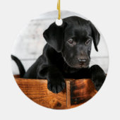 Merry KerstBlack Lab | Voeg de foto van uw hond to Keramisch Ornament (Achterkant)