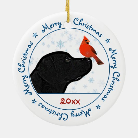 Merry KerstBlack Labrador Cardinaal Cute Dog Keramisch Ornament (Achterkant)