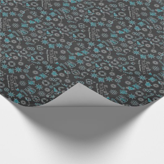 Merry KerstBlack Ocean Green Santa Symbols Cadeaupapier (Hoek)