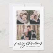 Merry KerstBlack Script 3 Fotocollage Feestdagenkaart (Voorkant)