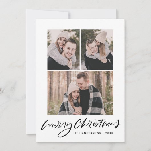 Merry KerstBlack Script 3 Fotocollage Feestdagenkaart (Voorkant)