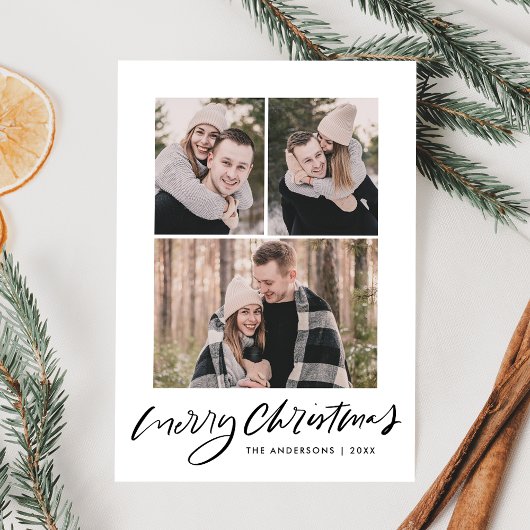 Merry KerstBlack Script 3 Fotocollage Feestdagenkaart