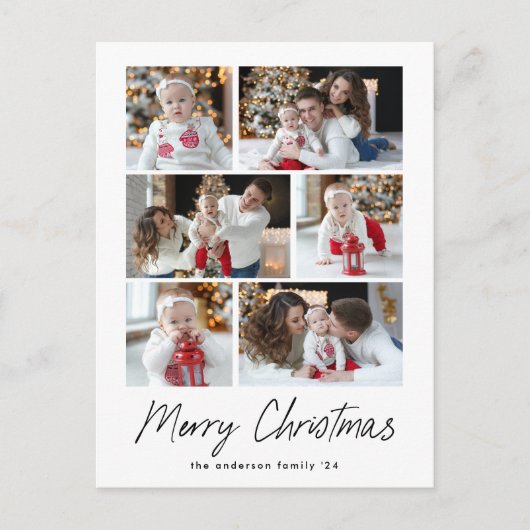 Merry KerstBlack Script 6 Foto Collage Feestdagenkaart (Voorkant)