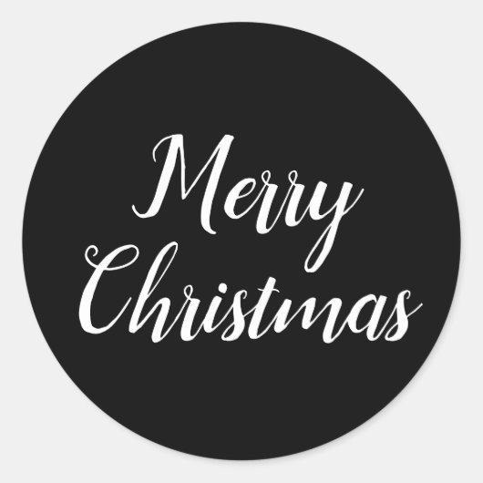 Merry KerstBlack White Script Typografie Ronde Sticker (Voorkant)