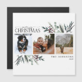 Merry KerstBlack Winter Floral Foto Magnet (Voorkant / Achterkant)