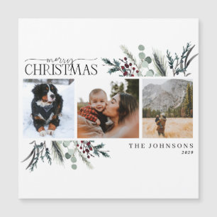 Merry KerstBlack Winter Floral Foto Magnet