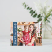 Merry Kerstblauw 2 foto's familie Feestdagenkaart (Staand voorkant)