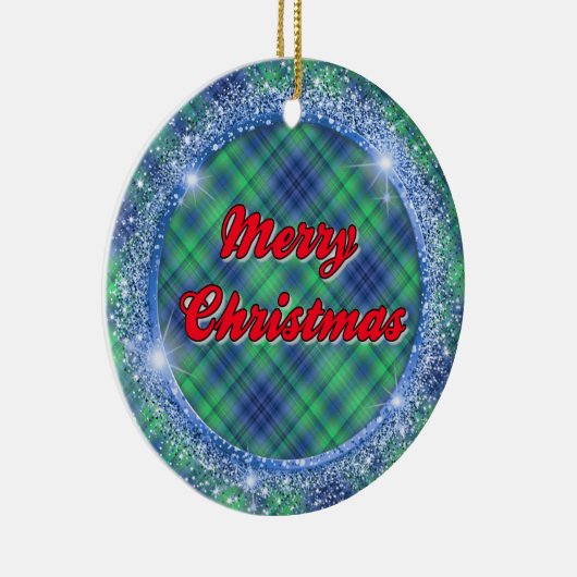 Merry Kerstblauw Pset Faux Glitter Lijst Keramisch Ornament (Rechts)