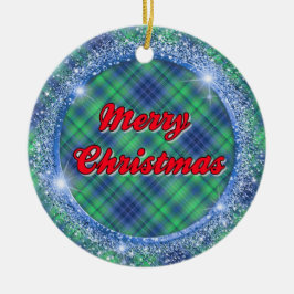 Merry Kerstblauw Pset Faux Glitter Lijst Keramisch Ornament