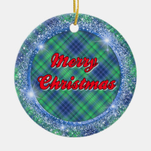 Merry Kerstblauw Pset Faux Glitter Lijst Keramisch Ornament