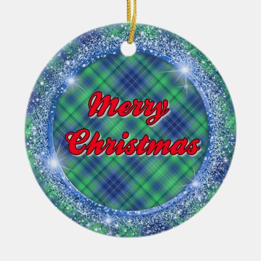 Merry Kerstblauw Pset Faux Glitter Lijst Keramisch Ornament (Voorkant)