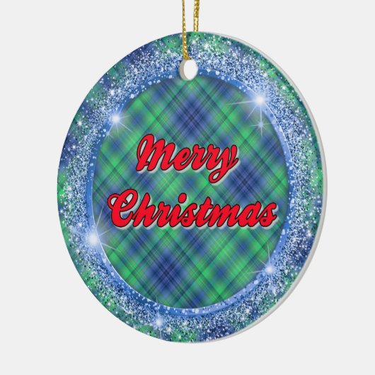 Merry Kerstblauw Pset Faux Glitter Lijst Keramisch Ornament (Links)