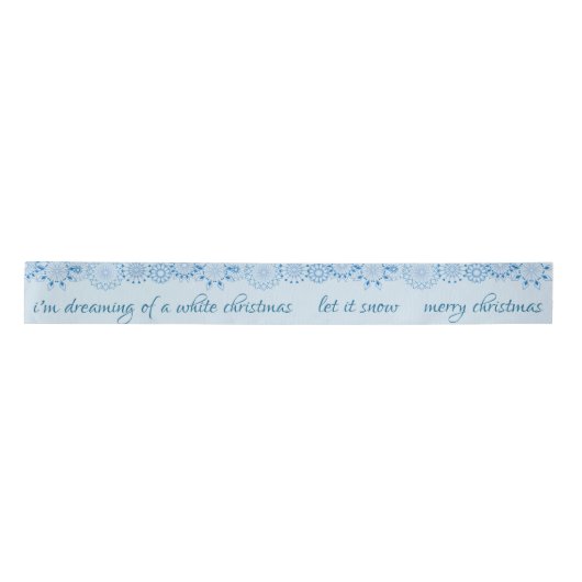 Merry Kerstblauw Snowflake Ribbon Satijnen Lint (Voorkant)