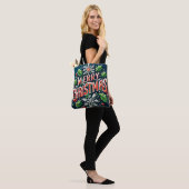 Merry Kerstblauw Tote Bag (Op model)
