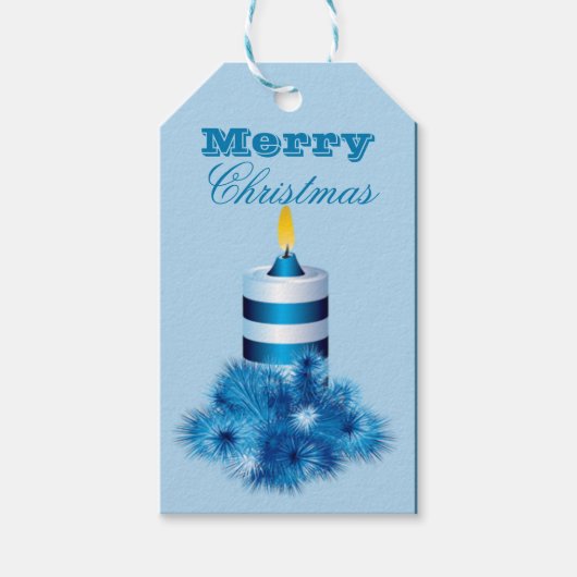 Merry Kerstblauwe kaars Cadeaulabel (Voorkant)
