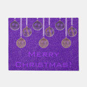 Merry Kerstbles Paarse gouden Ornamenten Mat (Voorkant)