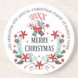 Merry kerstbloemen Wreath & Typography Design Zandsteen Onderzetter