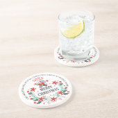 Merry kerstbloemen Wreath & Typography Design Zandsteen Onderzetter (Zijkant)