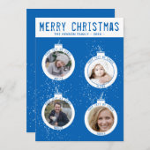 Merry KerstBlue 4 Ball serie Foto Collage Feestdagenkaart (Voorkant / Achterkant)