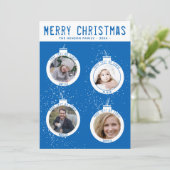 Merry KerstBlue 4 Ball serie Foto Collage Feestdagenkaart (Staand voorkant)