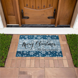 Merry KerstBlue Burlap Snowflake Patroon Deurmat