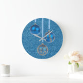 Merry KerstBlue Glitter Baubles Elegant Grote Klok (Huis)
