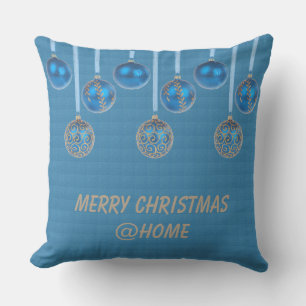 Merry KerstBlue Glitter Baubles tekst Buitenkussen