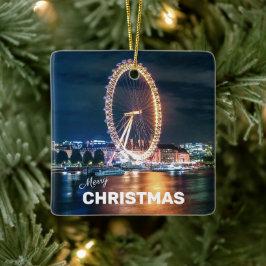 Merry KerstBlue Gold Night London Keramisch Ornament