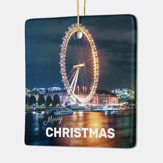 Merry KerstBlue Gold Night London Keramisch Ornament (Links)