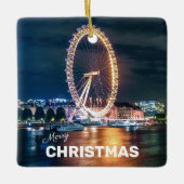 Merry KerstBlue Gold Night London Keramisch Ornament (Voorkant)